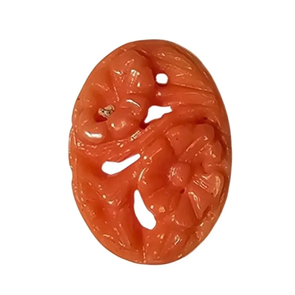 Antique Natural Salmon Coral Hand Carved Floral Oval Cabochon 2.55 CT Loose Gems